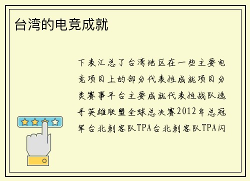 台湾的电竞成就
